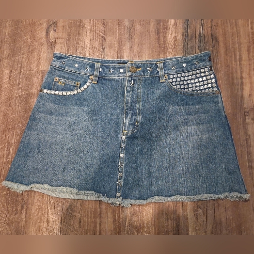 Marc Jacobs Embellished Playful Denim Mini Skirt Size 10 Y2K